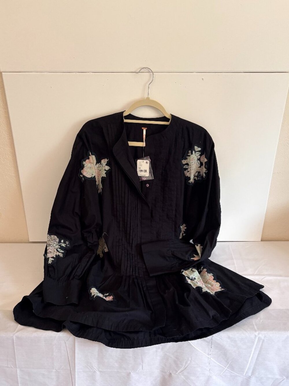 Free People Mari Tunic Top Mini Dress Oversize Pintuck Boho Whimsi Flowy Size M